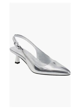 Marc Fisher LTD Kory Pointed Toe Kitten Heel Pump Silver 040 Leather Women’s 7